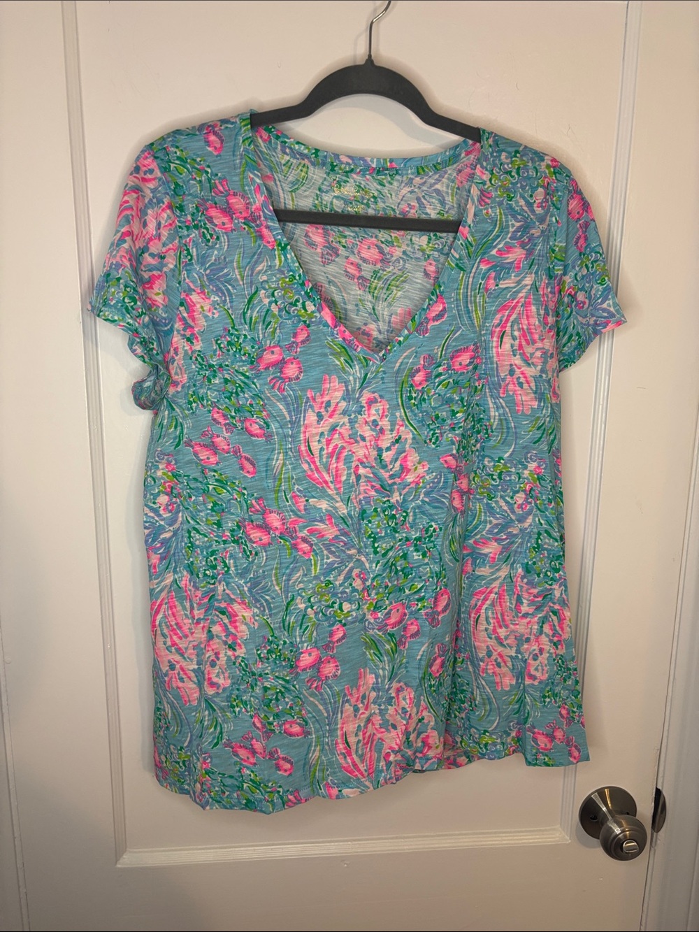 Lilly Pulitzer Blue & Pink Floral V-Neck Tunic